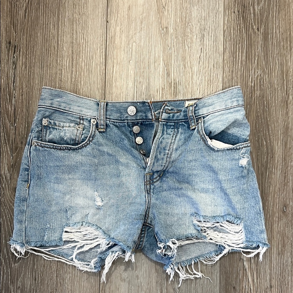 Free People Light Blue Distressed Jean Shorts